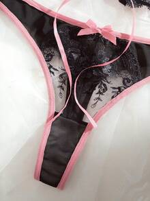 SHEIN Conjunto sexy de 2 piezas con bordado transparente - Negro - Ver 4