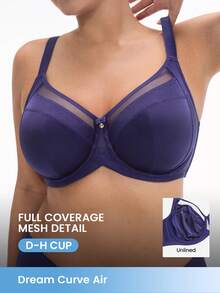 LUVLETTE Plus Curvy Lingerie  Unlined Full Coverage Side Support Mesh Sheer Airy Basic Breezy Comfort Minimizer Bra - Dark Grey - View 1