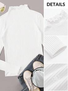 SHEIN EZwear 大码女式白色罗纹针织 T 恤 - 白色 - 查看 8