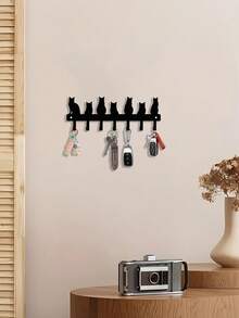 Cat Shaped Key Hook, Wall Mounted Black Metal Powder Coated Key Holder Rack, Cute Kitten Paw Print Multi Hooks, Home Decor Organizer, Space Saving Entryway Storage Rack, Easy Install Indoor Key Hanger For Keys Leashes Hats, Modern Home Decor - Black - View 6
