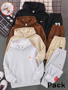 Tween Boy Casual Minimalist Cartoon Pattern Sweatpants 3 Pieces Set Suitable For Autumn/Winter - Multicolor - View 4