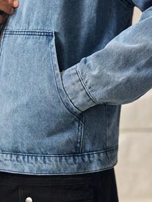 Norleigh 男士長袖寬鬆拉鍊牛仔連帽外套，淺藍色，秋季，街頭風水洗藍休閒連帽外套 - 淺色水洗藍 - 查看 6