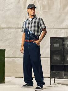 Norleigh Men's Street Wear Multi-Pocket Chest Protector Blue Versatile Denim Overalls - Dark Wash - View 1