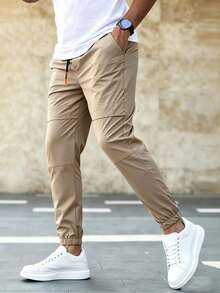Manfinity Homme Men Slant Pocket Drawstring Waist Pants - Khaki - View 6