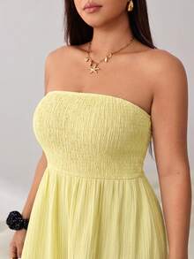 Solflare Plus Size Women Solid Color Ruched Casual Daily Strapless Jumpsuit Wide Leg Pants - Yellow - View 4