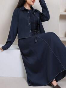 Veilorie Women's Shirt Dress Arabic Costume Set - Dark Wash - View 6