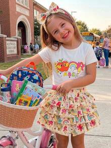 Emery Rose Kids Emery Rose Kids 女童小女孩 2件組 T恤套裝，可愛卡通休閒穿搭，適合返校季 - 彩色 - 查看 3