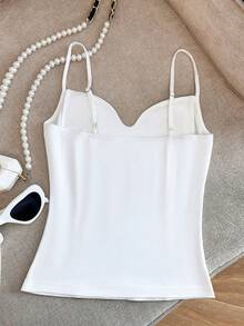 INAWLY Plus Size Women Solid Color Casual Versatile Camisole Tank Top - White - View 2