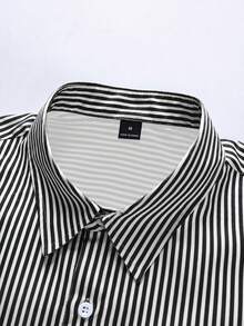 PEPSI X SHEIN PAVTROS, Co-Branded Men's Young Street Short Sleeve Shirt, Men's Vacation Shirt, Loose Fit, Blue And White Stripes, Fun Print, Suitable For Streetwear, Summer Vacation Essential, Ideal Gift For Boyfriend - Black - View 3