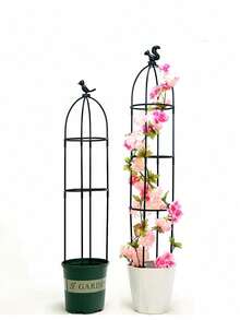 1pc 2-4layer Fashionable & Durable Plant Support Trellis With Elegant Bird Top Ornament, Guides Vines To Grow Upward, Rust-Proof Garden Lattice, Suitable For Vines, Roses, Clematis, Lotus Support, Summer Garden - A - View 3