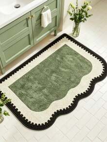 1pc Green, White & Black Wavy Edge Asymmetric Shape Bath Mat, Bathroom Rug, Door Mat, Small Carpet, Washable Carpet For Home Decor, Bedroom, Outdoor Use - Multicolor E - View 5