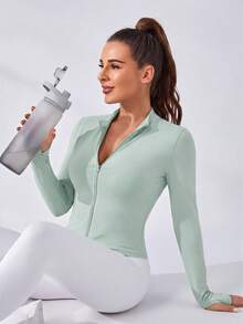 Eassivo Eassivo Women's Solid Color Zipper Casual Versatile Daily Commute Sports Jacket - Green - View 3