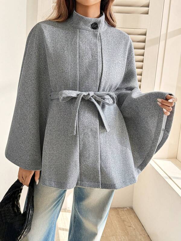SHEIN Maternity Waist Tie Batwing Sleeve Elegant Regular Fit Jacket Fall