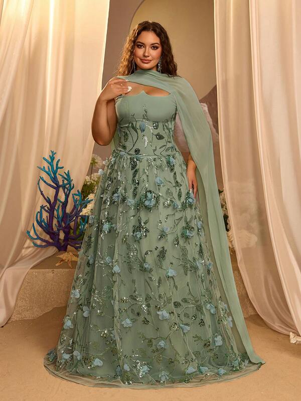 Glamrae Vestido de Noche Elegante y Lujoso de Talla Grande con Apliques de Encaje 3D, Cuentas, Lentejuelas, Patchwork de Satén, Sin Tirantes, Sexy, con Falda Completa para Boda, Fiesta, Despedida de Soltera, Vacaciones, Baile de Graduación, Cena