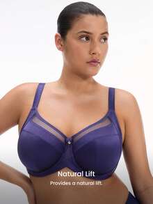 LUVLETTE Plus Curvy Lingerie  Unlined Full Coverage Side Support Mesh Sheer Airy Basic Breezy Comfort Minimizer Bra - Dark Grey - View 6