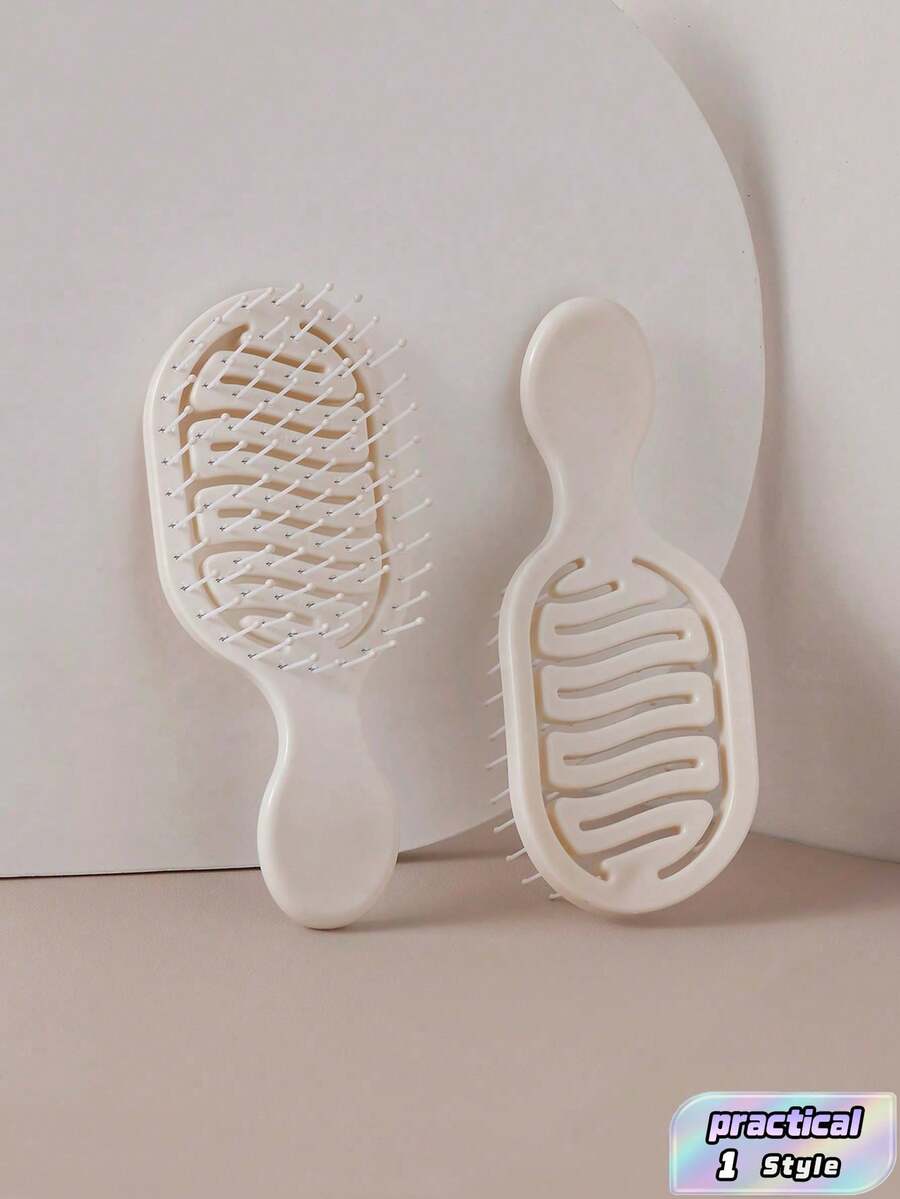 Mini Ivory Hollow Portable Styling Hair Brush, Salon Beauty Travel Essential Hair Comb Tool Accessory, Unisex, Suitable For Dry And Wet Hair, Multi-Functional Detangling Brush, Suitable For All Hair Types