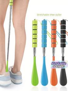 1/2 piezas Calzador extraíble, calzador de mango largo extensible, calzador plegable, tirador de zapatos, herramienta de asistencia para zapatos ajustable, mango antideslizante, longitud ajustable, diseño portátil, con cuerda para colgar, fácil de poner y quitar los zapatos - Multicolor - Ver 1