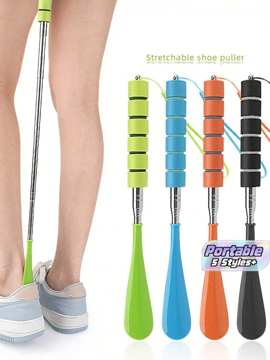 1/2 piezas Calzador extraíble, calzador de mango largo extensible, calzador plegable, tirador de zapatos, herramienta de asistencia para zapatos ajustable, mango antideslizante, longitud ajustable, diseño portátil, con cuerda para colgar, fácil de poner y quitar los zapatos - Multicolor - Ver 1