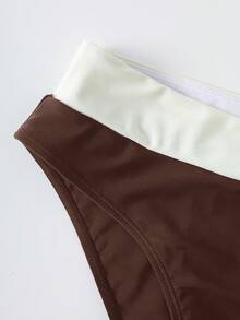 Travachic Conjunto de traje de baño con bloques de color y patchwork para mujer - Marrón - Ver 4