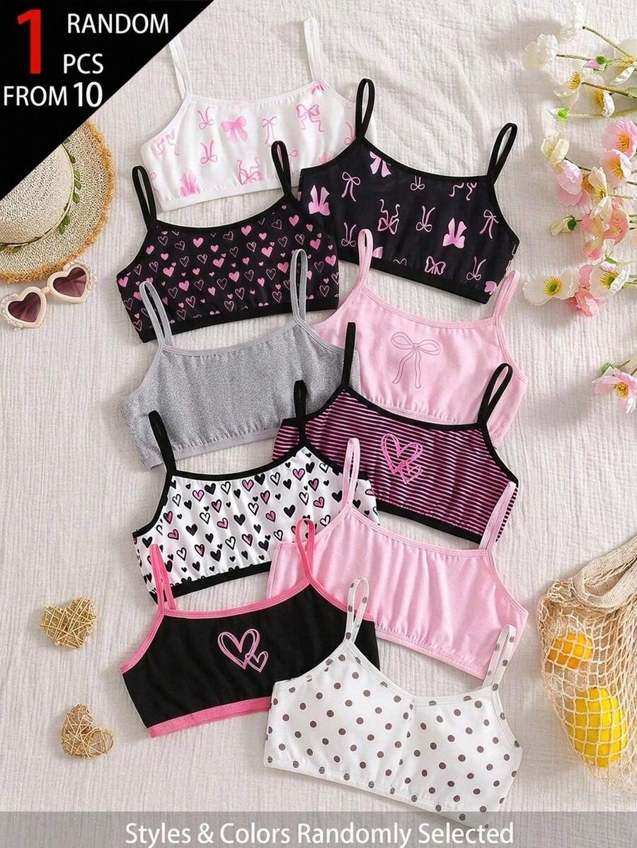 SHEIN Tween Girl Knitted Polka Dot Casual Bralette - Multicolor - View 1