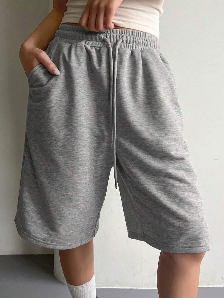 DAZY Pantalones cortos casuales sueltos de mujer con bolsillos y cordón en la cintura - Gris - Añade 5