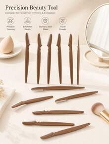 1/6/12/24/30/60PCS Coffee Color Eyebrow Trimmer & Shaver Set, Eyebrow Trimmer & Shaver, Exfoliating & Depilatory Tools, Eyebrow Blades, Christmas Gift, Cosmetics, Makeup Tools, Travel, Travel Essentials - brown - View 2