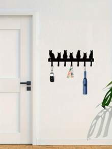 Cat Shaped Key Hook, Wall Mounted Black Metal Powder Coated Key Holder Rack, Cute Kitten Paw Print Multi Hooks, Home Decor Organizer, Space Saving Entryway Storage Rack, Easy Install Indoor Key Hanger For Keys Leashes Hats, Modern Home Decor - Black - View 5
