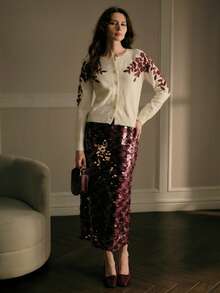 MOTF PREMIUM Cardigan Rajut Bordir Tebal Artistik Elegan untuk Wanita - Aprikot - View 1