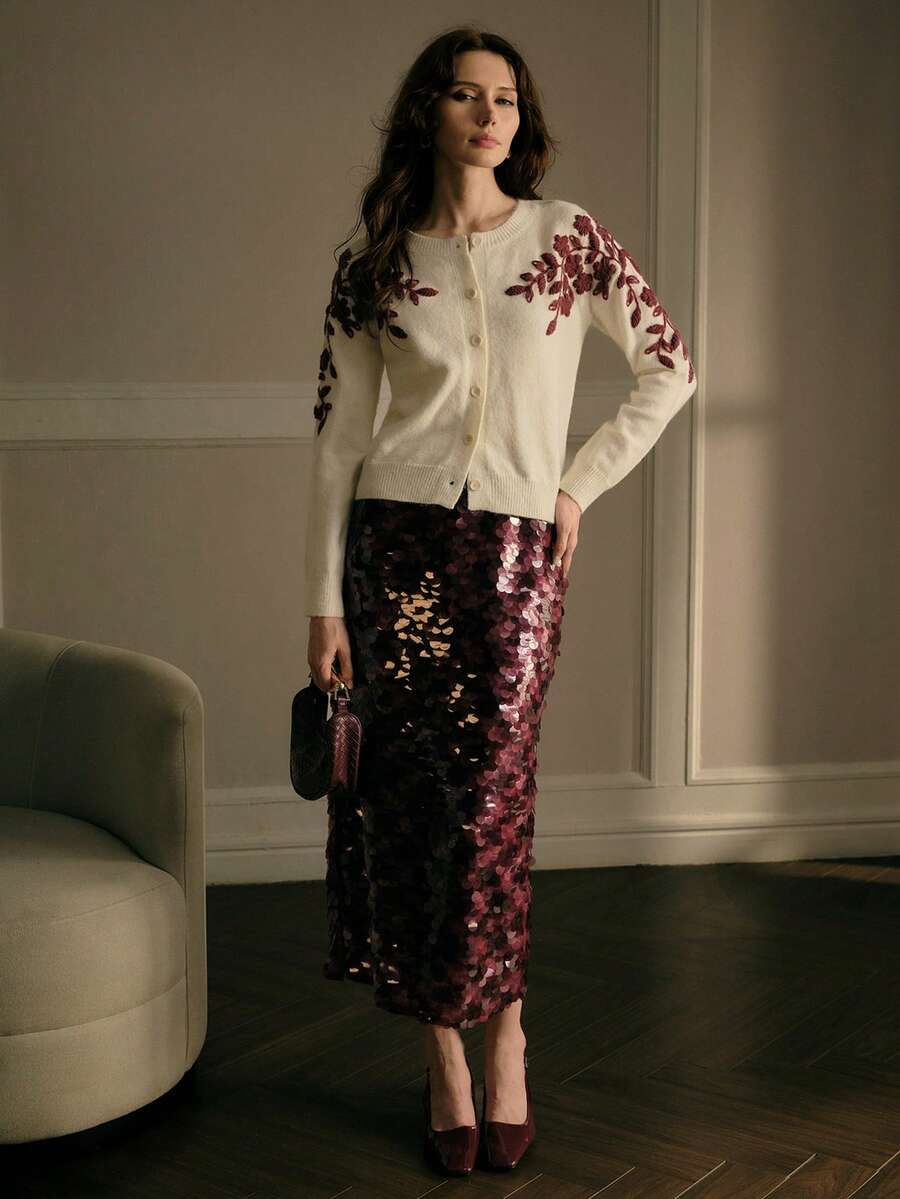 MOTF PREMIUM Cardigan Rajut Bordir Tebal Artistik Elegan untuk Wanita - Aprikot - View 1