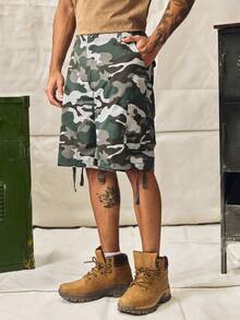Norleigh Men/Boys Camouflage Cargo Shorts, Loose Straight Leg Casual Shorts With Pockets, Summer Street Style - Blue - View 3