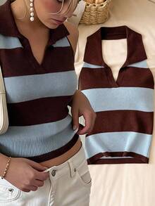 Story & Sage Women's Collared Sleeveless Striped Knit Top - Multicolor - View 2
