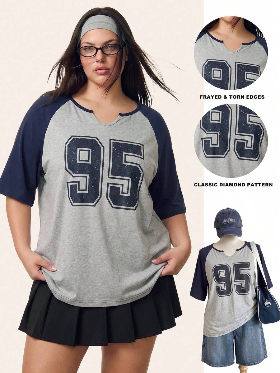 Comfortcana Kaos Ukuran Besar Gaya Kampus Musim Gugur untuk Kembali ke Sekolah - MultiWarna - View 1