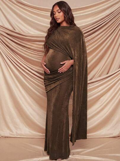 MaterniChic Elegant Asymmetric Fitted Party Dress For Pregnant Women