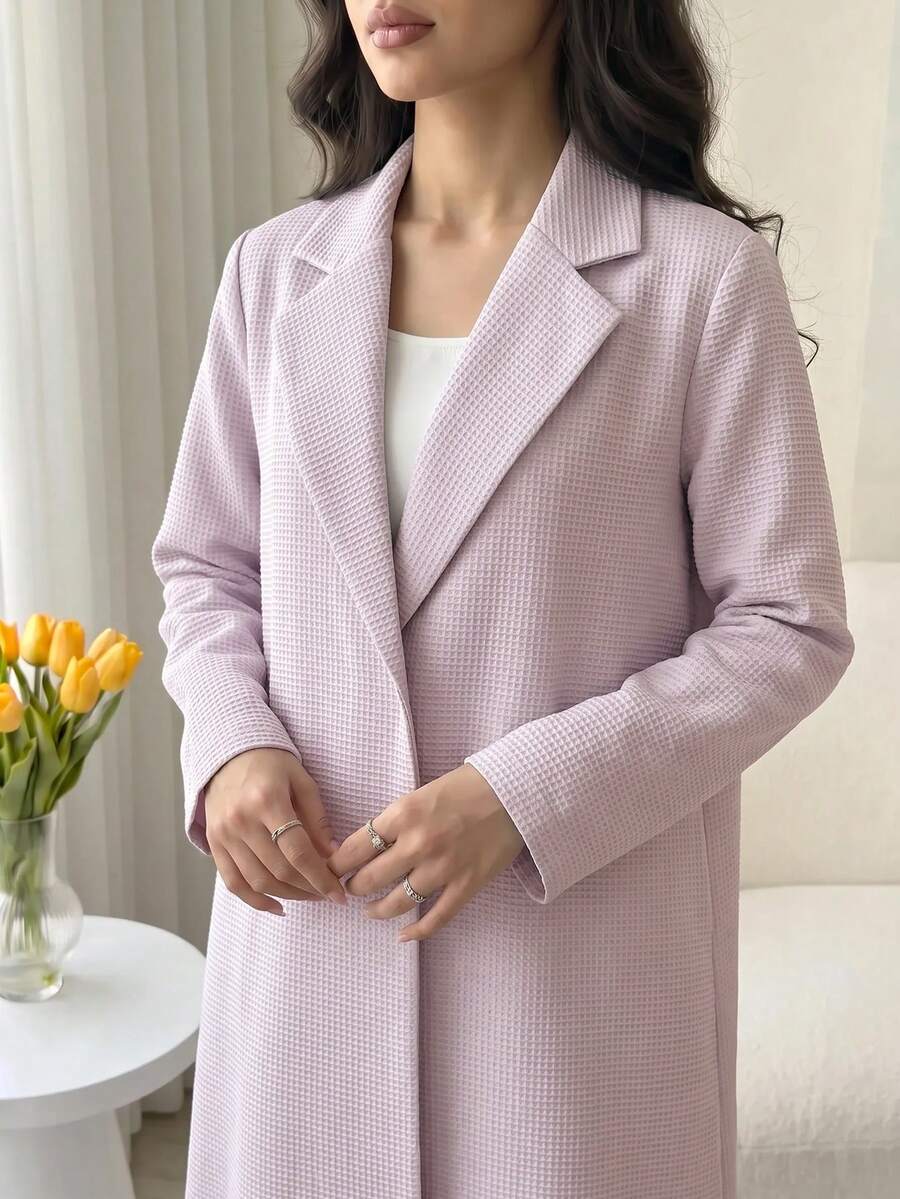 Yasmyna Women's Elegant Textured Long Sleeve Lapel Pink Abaya - Pink - View 1