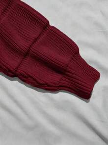 Franclia Autumn/Winter Casual Versatile Solid Color Cropped Sweater - Burgundy - View 4