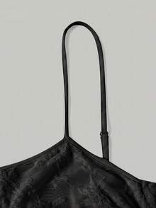 Skyraze Women's Elegant Ruched Waist Ruffle Hem Spaghetti Strap Dress - Black - View 6