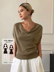 Livesso Tall Women's Cowl Neck Short Sleeve Casual Knit Top Fall - Khaki - View 1