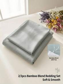 Cirelle 2/3pcs Bamboo Blend Bedding Set – 30% Viscose (Bamboo Pulp) + 70% Polyester, Ultra Soft & Breathable Cool Quilt Cover Set, Machine Washable (1 Cover + 2 Pillowcases, Insert Not Included) - Dark Grey - View 3
