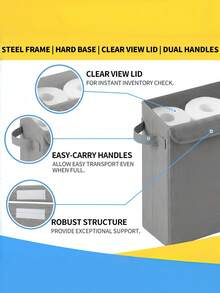 Toilet Paper Storage Basket With Lid For Bathroom, Slim Tissue Holder Bin With Clear PVC Cover & Handle, Holds 12 Standard Rolls Or 9 Mega Rolls - Multicolor - View 4