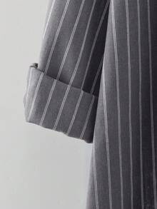 Shapeblank 大尺碼休閒通勤條紋襯衫 - 深灰色 - 查看 11