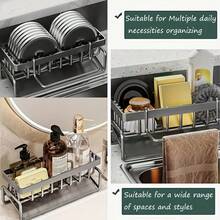 Kitchen Storage Rack, Sink Cloth Holder, Draining Rack For Dishwater, Carbon Steel Faucet, Storage Rack For Dishwashing Detergent, Steel Wire Ball For Cleaning, All-In-One Handy Device. - A - View 5