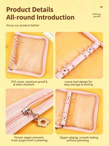 1 A6 Transparent Glitter Zipper Binder Pouch, Stationery Bag Suitable For Students - A6 - View 7