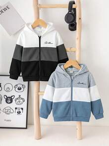SHEIN 青少年男孩秋冬休閒拼色拼接衛衣，柔軟舒適，適合度假、婚禮、生日派對、學校節慶 - 霧霾藍 - 查看 7