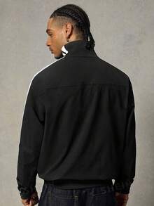 AXEPEAK Men's Street Fashion Frog Button Zipper Striped Long Sleeve Jacket - Black - View 2