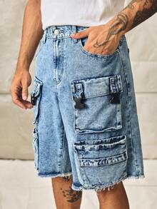 Norleigh Men's Distressed Light Blue Denim Cargo Shorts, Streetwear Loose Fit Jorts Tropical Street Hang Out Work - Light Wash - View 6