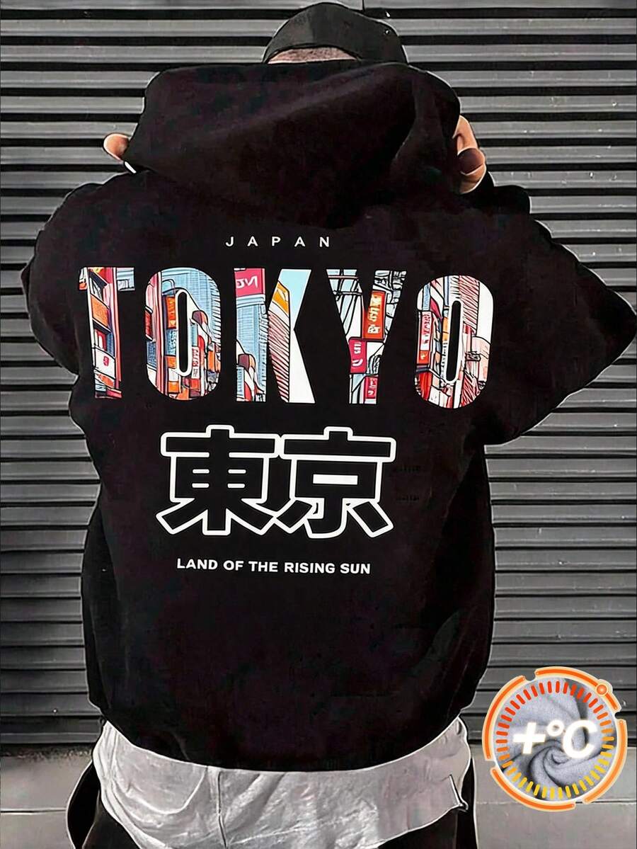 SHEIN Tokoy 青少年男孩黑色街頭生活圖案街頭時尚秋季衛衣,返校季 - 黑色 - 查看 1