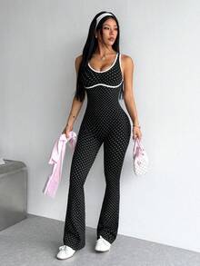 Slayform Slayform Seamless High Elasticity Sports Fitness Yoga Jumpsuit With Fashionable Dotted Design Suitable For Dance And Yoga - Black - View 4