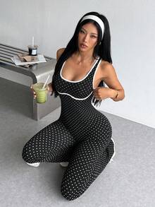 Slayform Slayform Seamless High Elasticity Sports Fitness Yoga Jumpsuit With Fashionable Dotted Design Suitable For Dance And Yoga - Black - View 7
