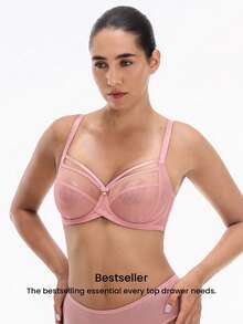 LUVLETTE Plus Dream Curve Air Unlined Full Coverage Side Support Airy Pink Sheer Mesh Basic Breezy Comfort Minimizer Bra - Pink - View 2