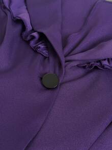 Maweii Blusa Feminina Plus Size Vintage Francesa Sem Mangas com Cintura Marcada, Patchwork, Chiffon, Babados e Cor Sólida - Roxo - Visão 7